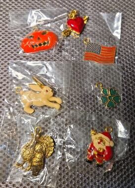 Holiday Themed Enamel Pendants Lot of 7 Halloween, Easter, Christmas, etc..